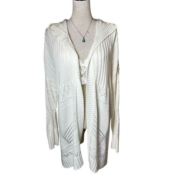 Arizona Jean Co Hooded Cardigan Women’s XXL Open Front Knit Ivory Cozy Boho - Picture 1 of 6